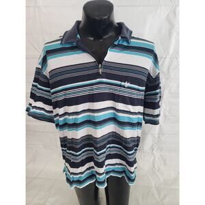 HAJO German Men’s X-LARGE/54 Striped 1/4 Zip Short Sleeve Polo #